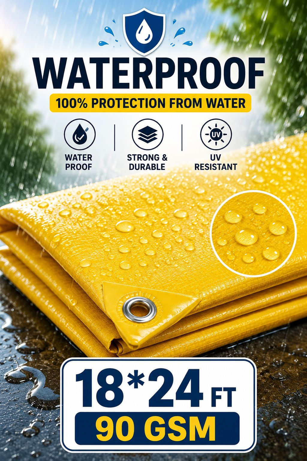 8x24 Ft Liner Tarpaulin 90 GSM – Strong Waterproof Cover Tent - For Camping, Construction Sites, Temporary Shelters, Truck Cover, Farmhouse, To Cover Cement-image-15