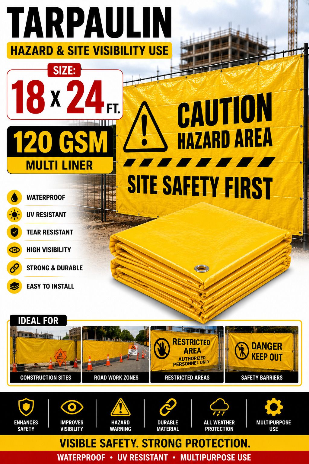 grahlogy Heavy Duty Tarpaulin Sheet 18x24 Ft 120 GSM for Equipment & Outdoor Protection Tent - For Camping, Construction Sites, Temporary Shelters, Truck Cover, Farmhouse, To Cover Cement-picture-43