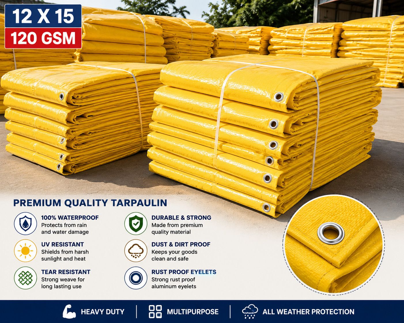 grahlogy 12x15 Yellow Tarpaulin Sheet 120 GSM for Multipurpose Use Tent - For Vehicle Protection, Warehouse Storage, Roof Covering, Agriculture Use-picture-2