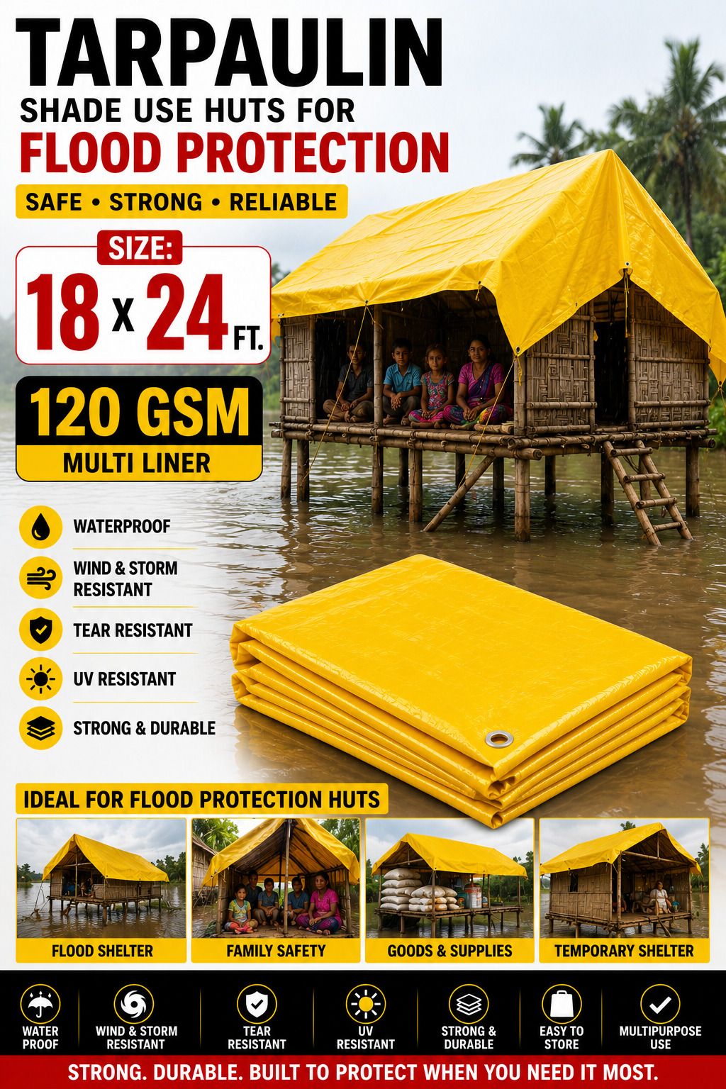 Heavy Quality 18x24 Ft Tarpaulin Sheet 120 GSM Waterproof Outdoor Cover Tent - For Camping, Construction Sites, Temporary Shelters, Truck Cover, Farmhouse, To Cover Cement-image-48