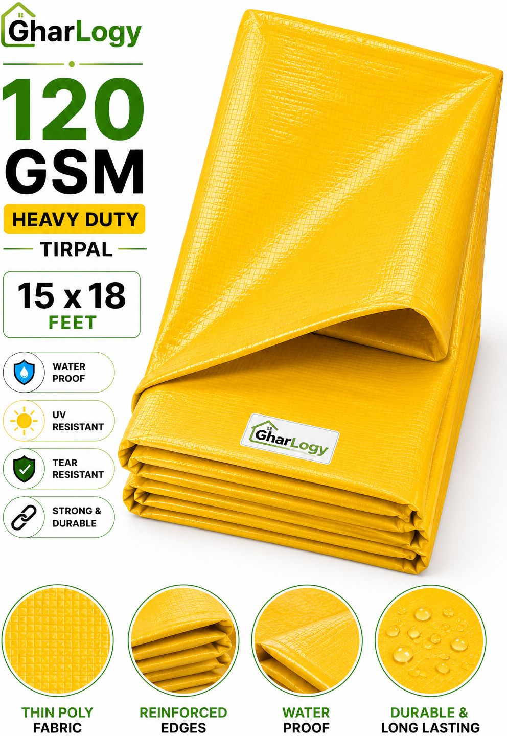 120 GSM 15x18Ft Tirpal High Quality Multipurpose Outdoor UV Resistant Tent - For Agriculture Use, Roof Covering, Warehouse Storage, Vehicle Protection-image-34
