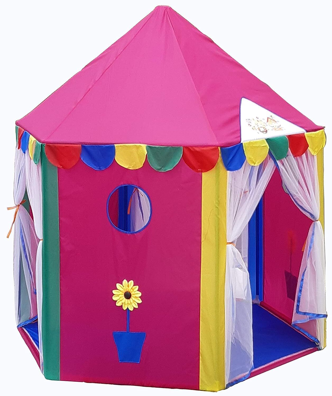 Hexagonal Hut Type Play Tent House Three Door Pink Tent - For Kids-image-37