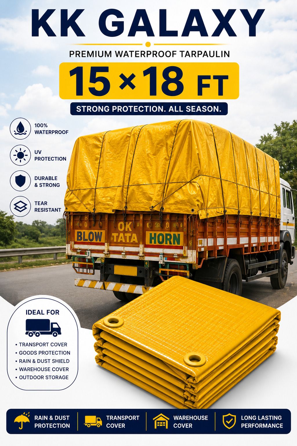 kk galaxy Premium Waterproof 15×18 Ft 120 GSM Heavy Duty Tarpaulin Tent - For Agriculture Use, Roof Covering, Warehouse Storage, Vehicle Protection-picture-21