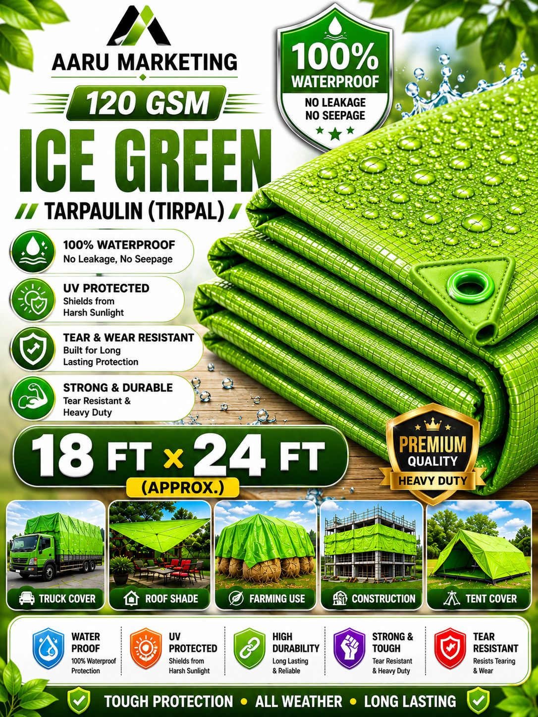 120 GSM Waterproof Tarpaulin Tirpal Sheet 18x24 FT for Agriculture Truck Cover Tent - For Agriculture Use, Roof Covering, Warehouse Storage, Vehicle Protection-image-41