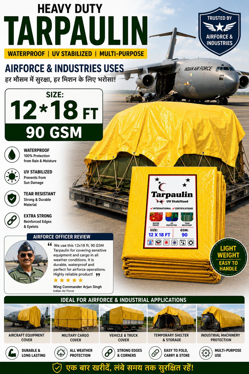 grahlogy 12×18 ft 90 GSM Heavy Duty Tarpaulin Cover for Construction & Camping Tent - For Camping, Construction Sites, Temporary Shelters, Truck Cover, Farmhouse, To Cover Cement-picture-22