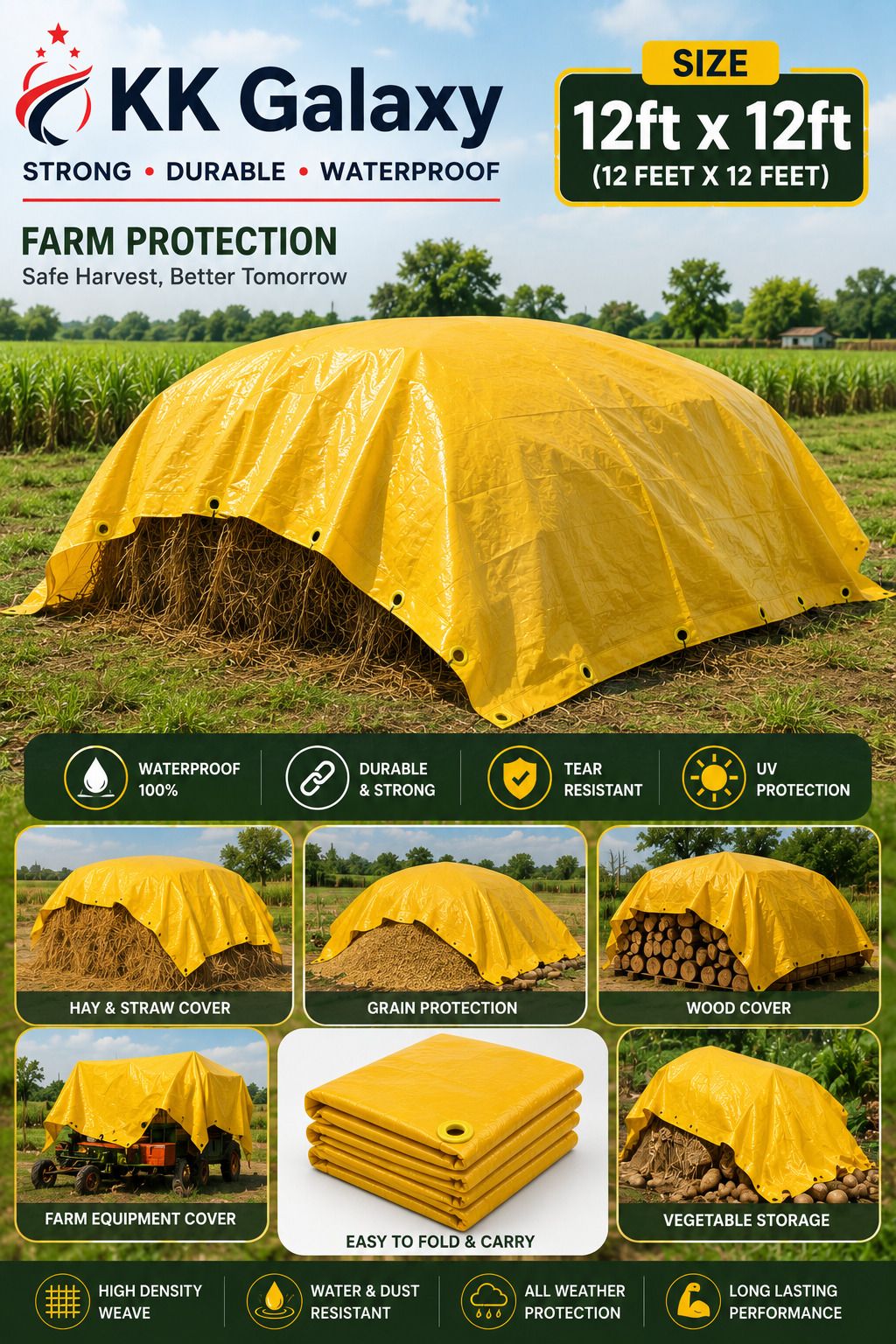 kk galaxy 120GSM 12×12 FT Premium Waterproof Heavy Duty Tarpaulin Shield Series Tent - For Agriculture Use, Roof Covering, Warehouse Storage, Vehicle Protection-picture-47