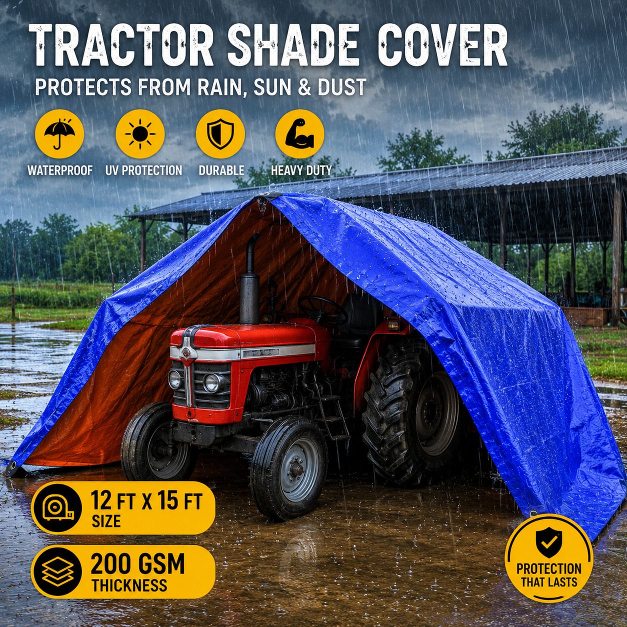 royalsphere TARAPALLU COVER 12 FEET X 15 FEET YELLOW Tent - For CONSTRUCTION USE,RAIN PROTECT ,UV PROTECT 200GSM-picture-25
