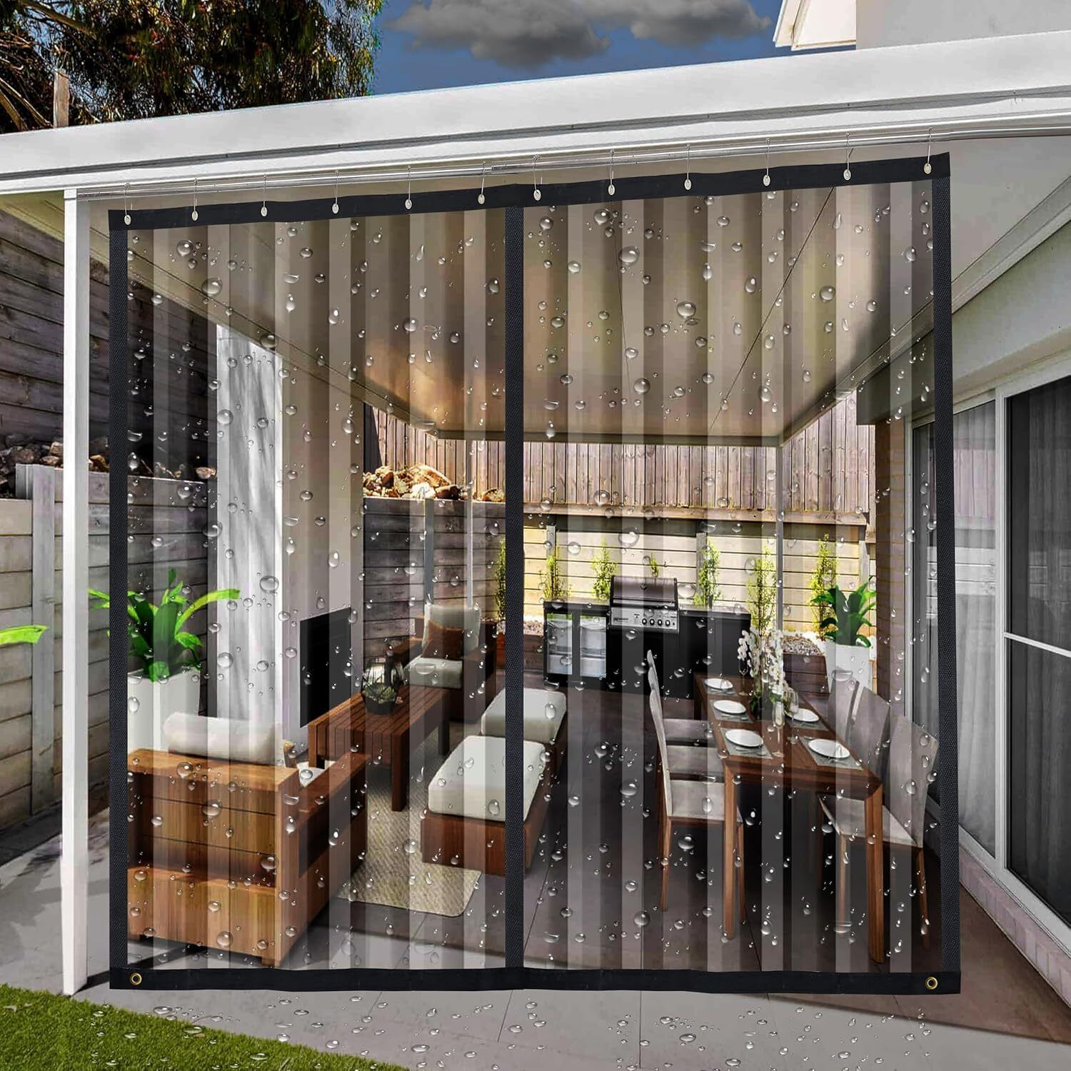 Waterproof Outdoor Thickness Transparent PVC Curtain Eyelet Used for Balcony Tent - For Dust,Wind & Rain Protection ( 5 X 5 Ft Pack of 2 Piece)-image-26