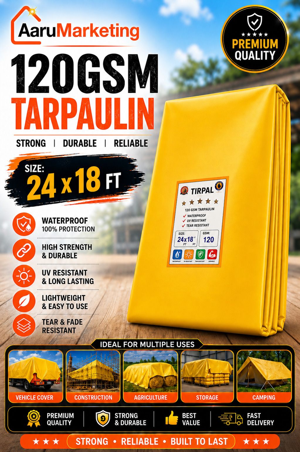 kk galaxy Premium Waterproof Tarpaulin Sheet 120 GSM Yellow Tirpal Cover 18x24 FT Tent - For Agriculture Use, Roof Covering, Warehouse Storage, Vehicle Protection-picture-19