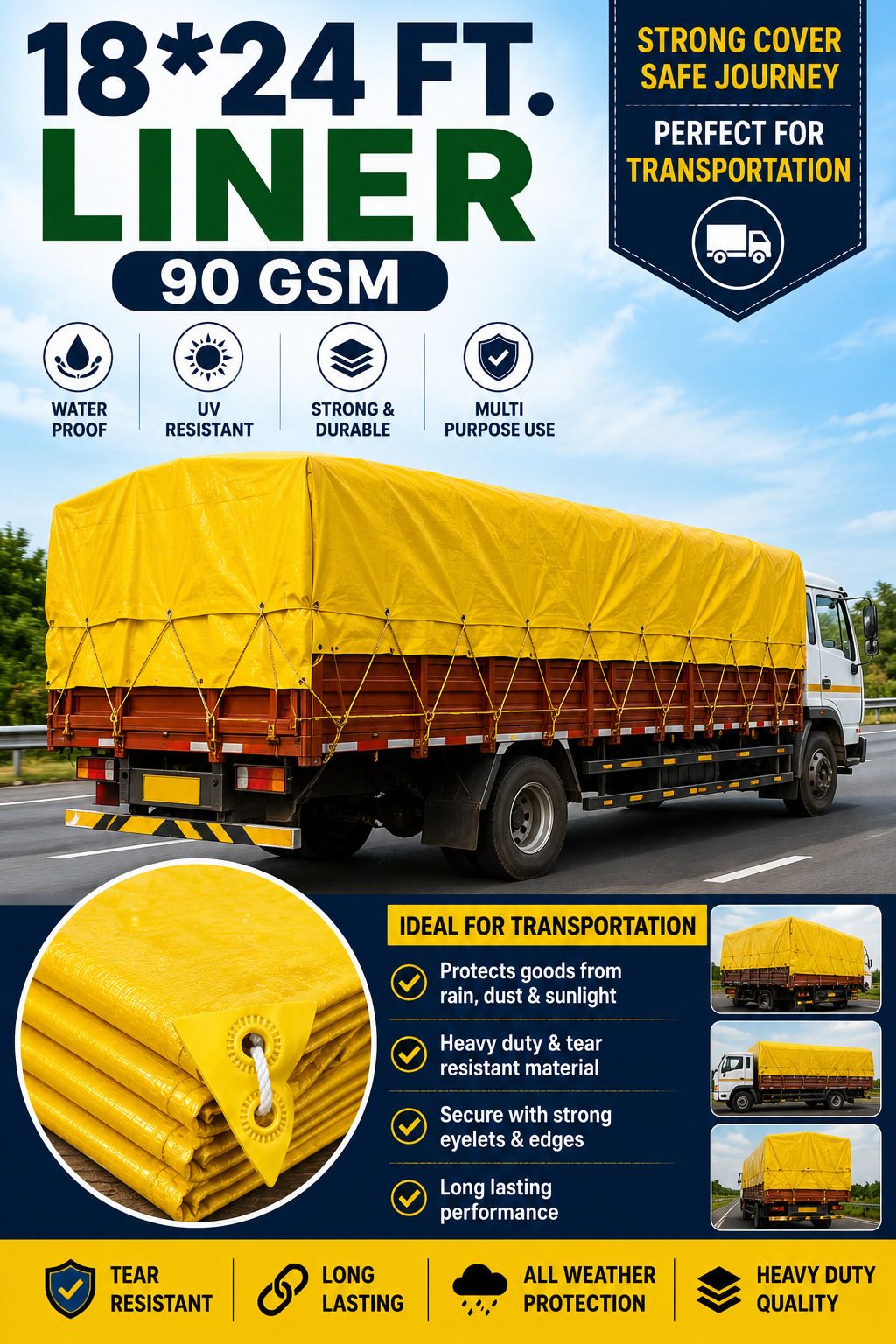 grahlogy 90 GSM 18x24 Ft Liner Tirpal – Heavy Duty Waterproof Sheet Tent - For Camping, Construction Sites, Temporary Shelters, Truck Cover, Farmhouse, To Cover Cement-picture-33