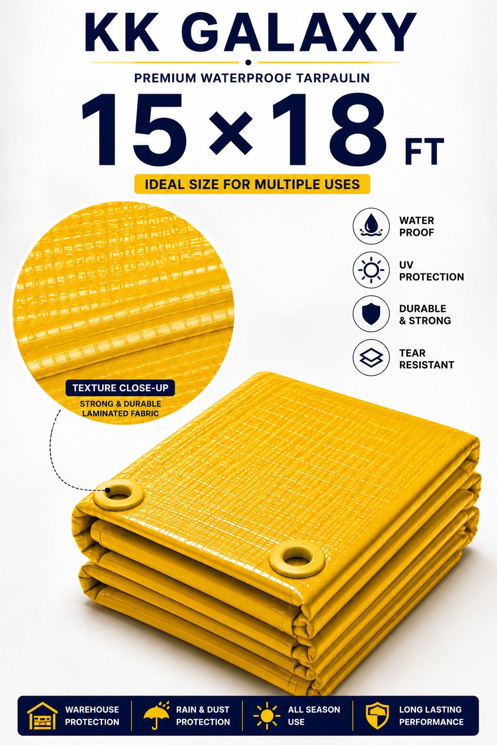 kk galaxy 120GSM Waterproof Tarpaulin Cover 15x18 Ft Yellow Tent - For Agriculture Use, Roof Covering, Warehouse Storage, Vehicle Protection-picture-5