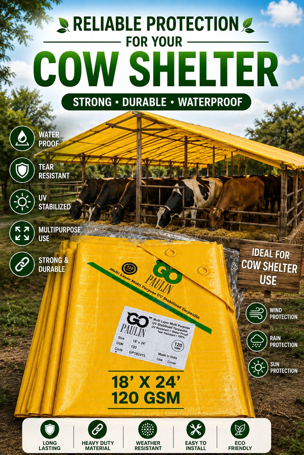 grahlogy 18x24 Feet 120 GSM Waterproof Liner Tirpal Sheet for Outdoor Protection Tent - For Camping, Construction Sites, Temporary Shelters, Truck Cover, Farmhouse, To Cover Cement-picture-20