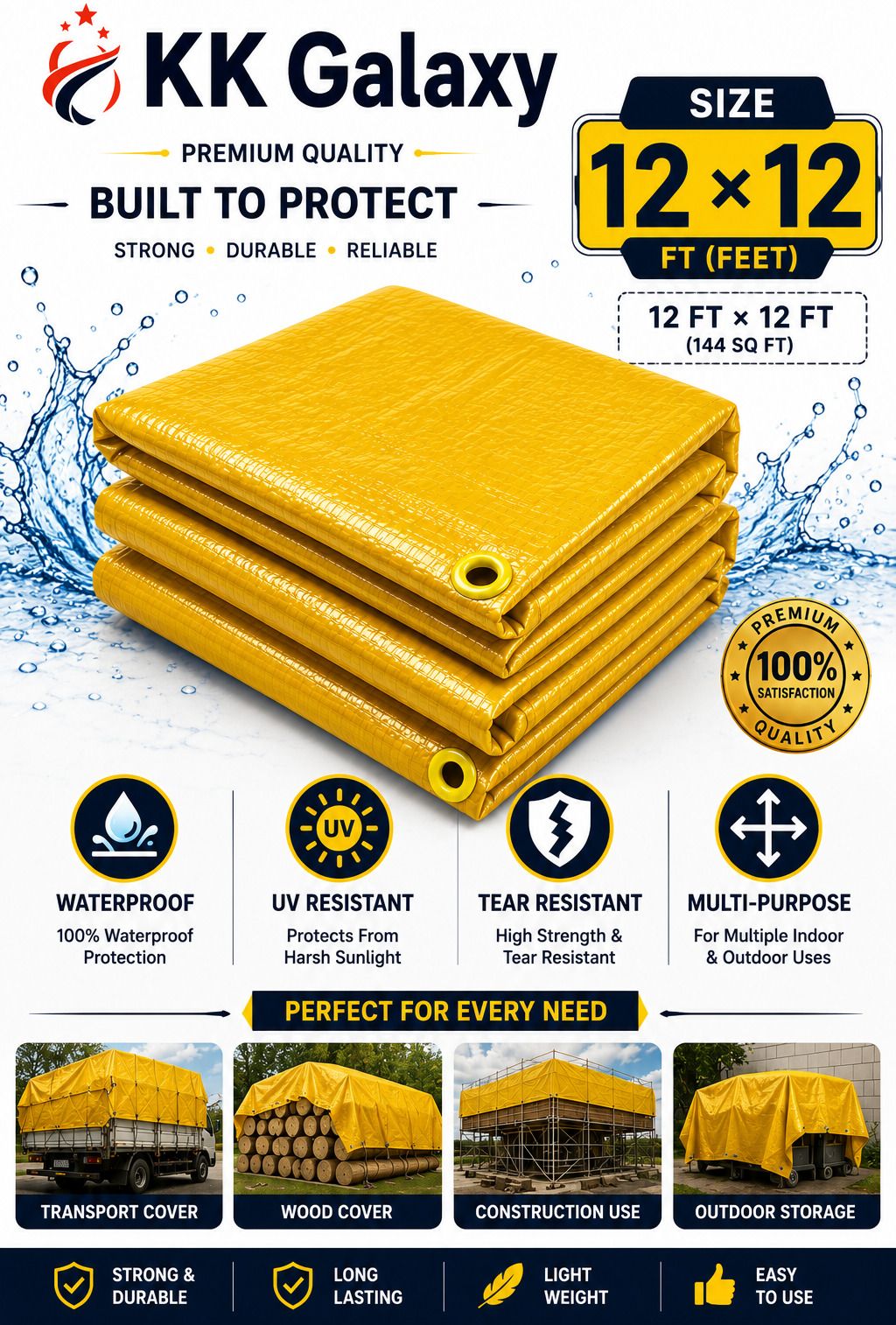 kk galaxy 120GSM 12×12 FT Premium All Weather Waterproof Tarpaulin Shield Model Tent - For Agriculture Use, Roof Covering, Warehouse Storage, Vehicle Protection-picture-29