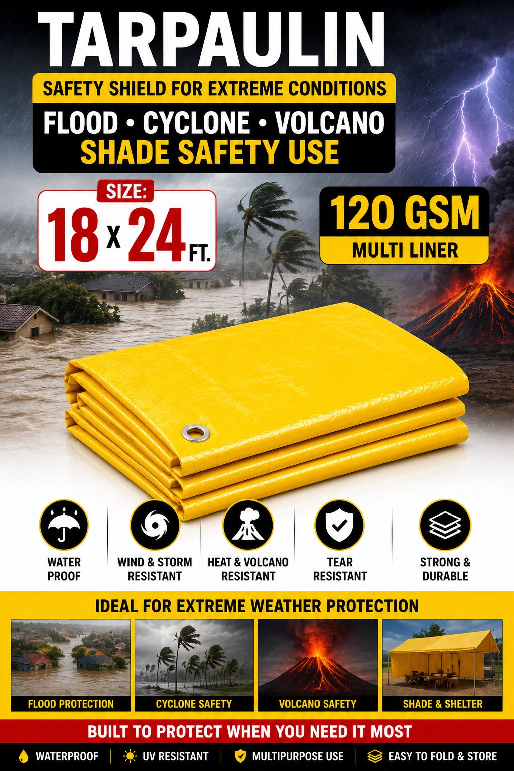 grahlogy 18x24 Ft 120 GSM Tirpal for Roof Cover, Farming & Outdoor Use Tent - For Camping, Construction Sites, Temporary Shelters, Truck Cover, Farmhouse, To Cover Cement-picture-35