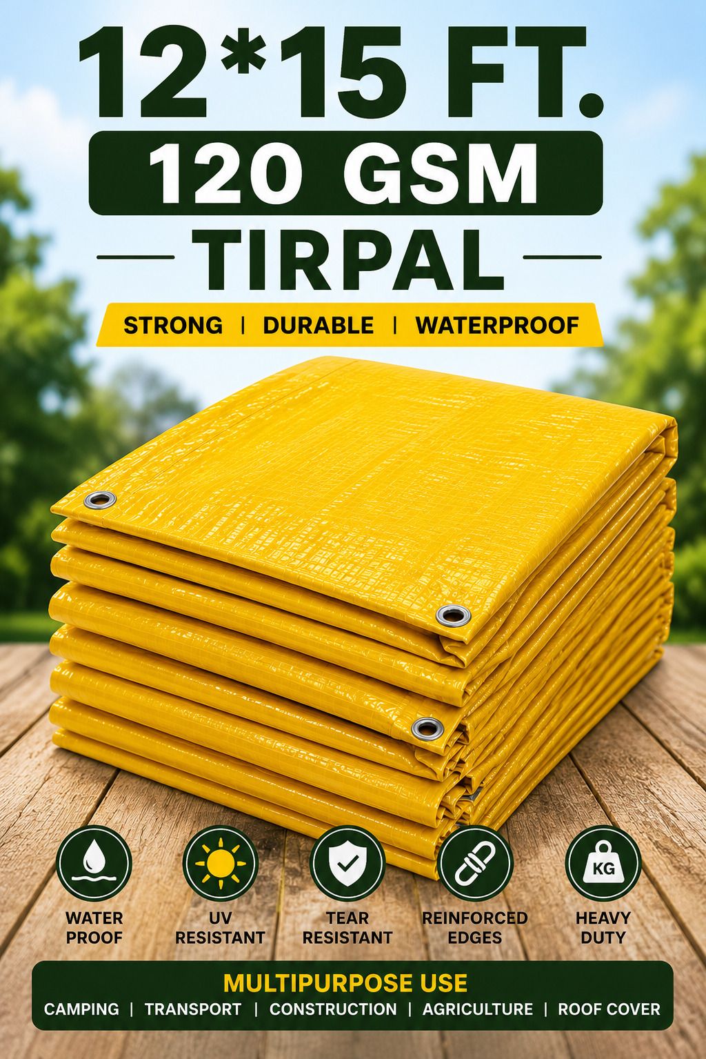 grahlogy 12x15 Ft Liner Tirpal Sheet 120 GSM for Home, Vehicle & Outdoor Cover Tent - For Temporary Shelter, Camping & Outdoor Activities, Roof Leakage Protection-picture-28