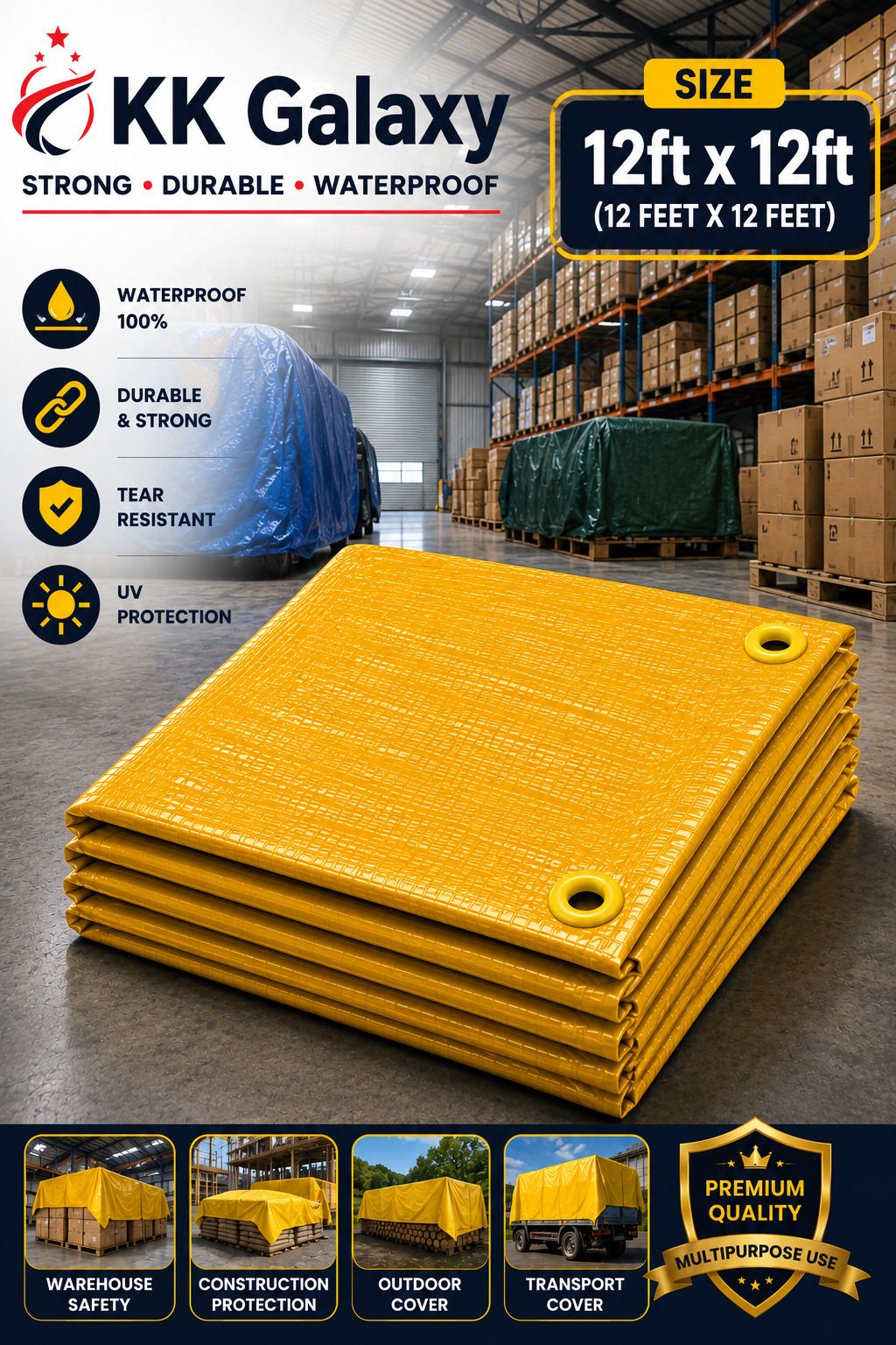 kk galaxy 120GSM 12×12 FT Ultra Strong Weather Resistant Yellow Cover Collection Tent - For Agriculture Use, Roof Covering, Warehouse Storage, Vehicle Protection-picture-24