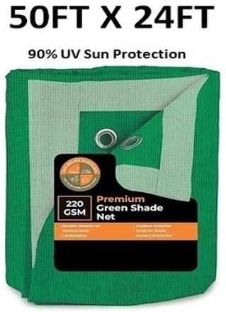 50*24 90% UV Sun Protection Net, Green House, Balcony, Fences, Garden Netting Tent - For Heavy Duty Green Shade Net