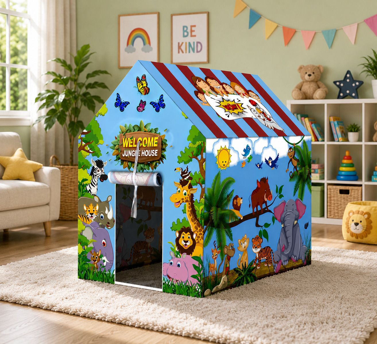 Jungle Theme Kids Play Tent House | Foldable Indoor & Outdoor Playhouse Tent - For all-image-44