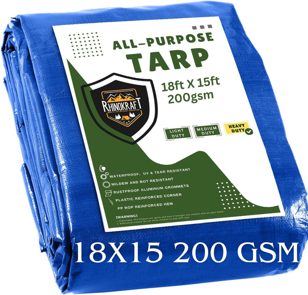 18ft X 15ft, 200GSM | Heavy Duty Water Proof Tarpaulin Sheet or Tadpatri Tent - For Camping, Construction Sites, Transportation Covers, Temporary Shelters