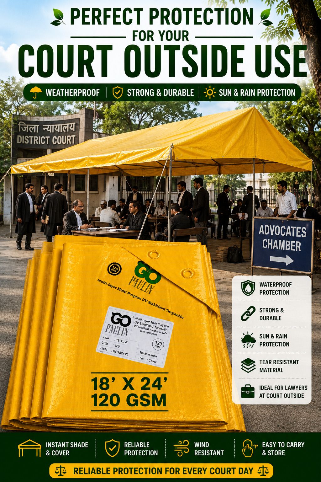 grahlogy 18x24 FT.Tirpal 120 GSM UV Resistant Liner Cover for Rain & Sun Protection Tent - For Camping, Construction Sites, Temporary Shelters, Truck Cover, Farmhouse, To Cover Cement-picture-20