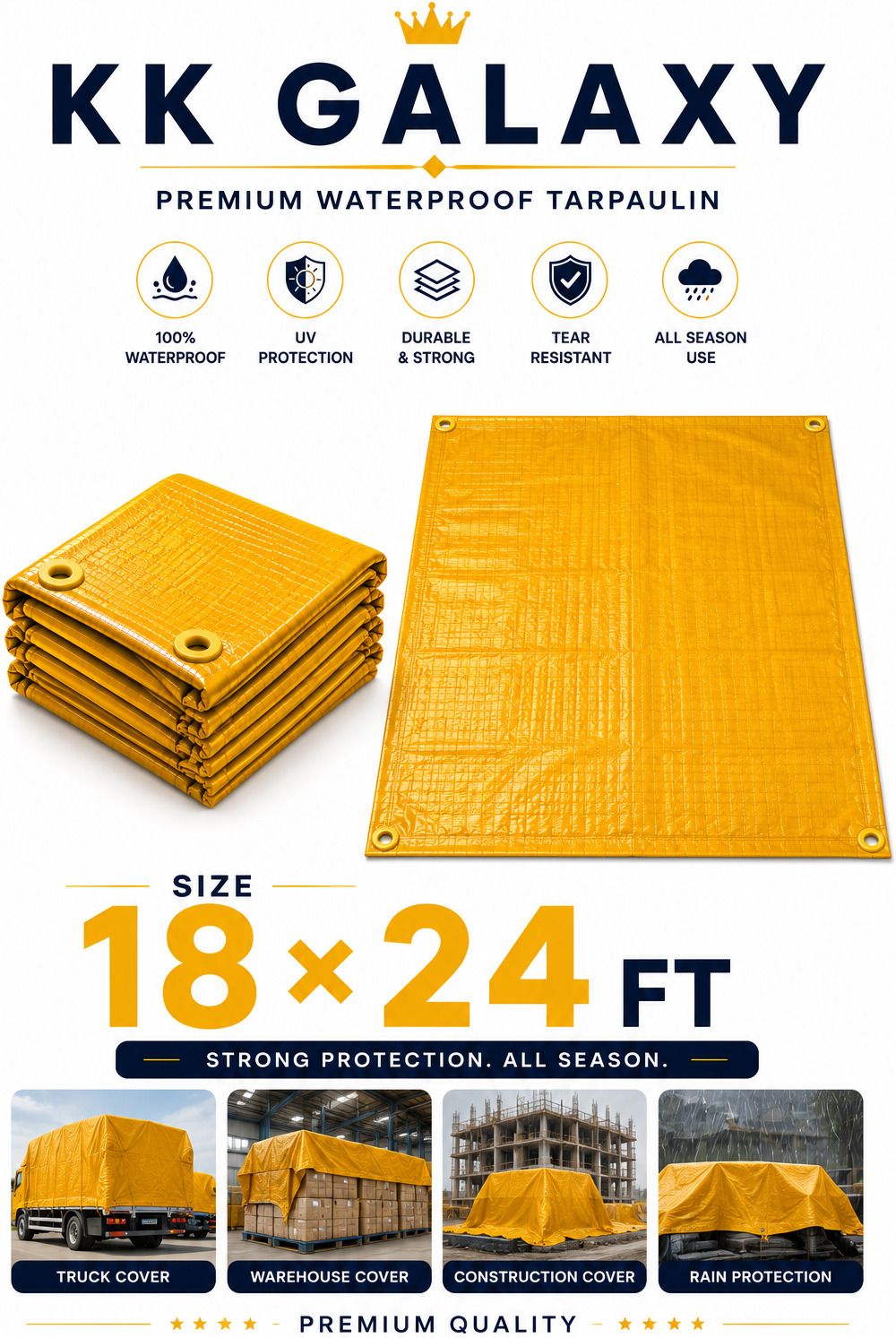 kk galaxy 120GSM Waterproof Yellow Tarpaulin Cover 18x24 Ft Tent - For Agriculture Use, Roof Covering, Warehouse Storage, Vehicle Protection-picture-16