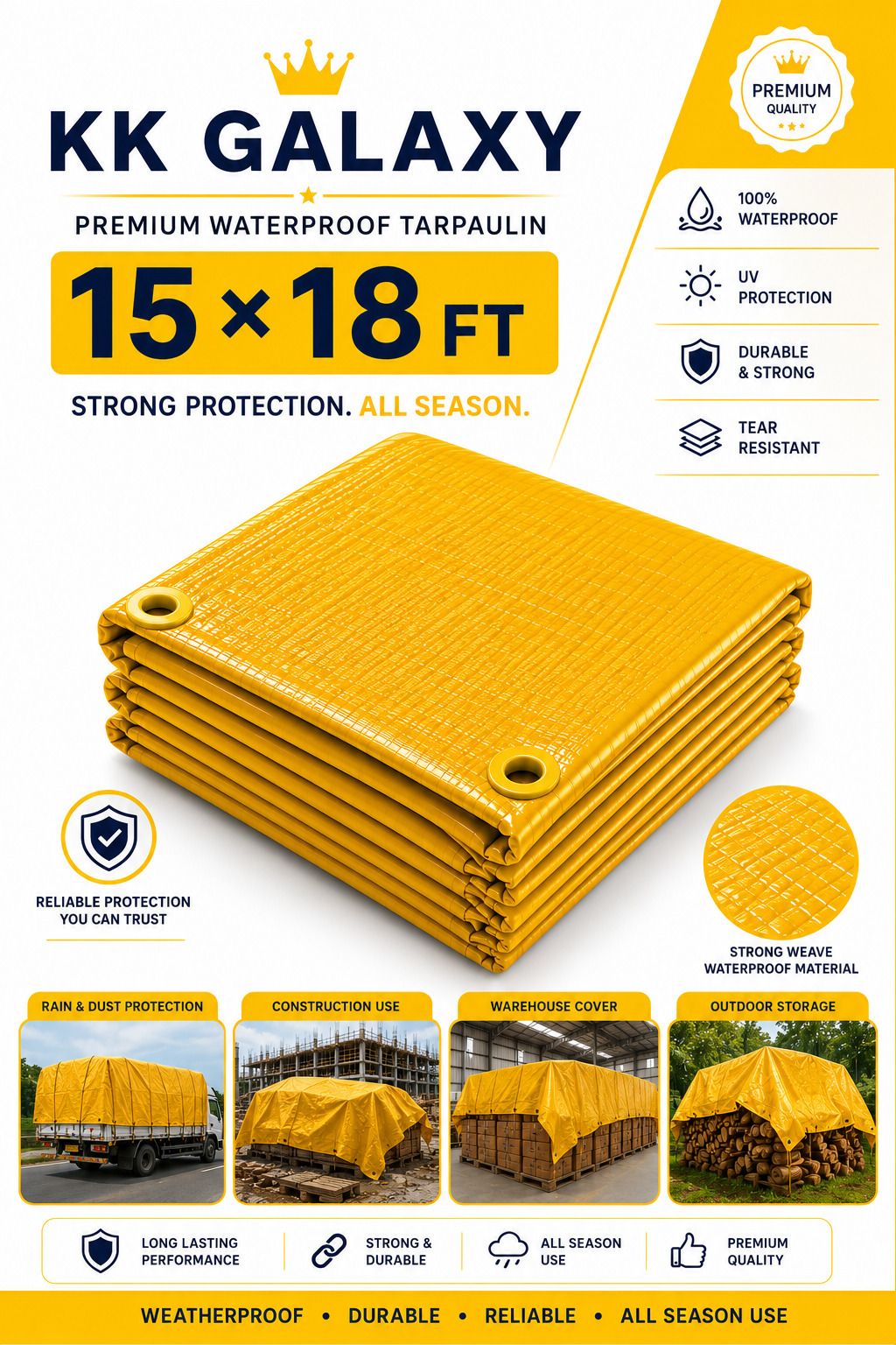 kk galaxy Premium 120 GSM Waterproof Tarpaulin Sheet 15x18 Ft Yellow Tent - For Agriculture Use, Roof Covering, Warehouse Storage, Vehicle Protection-picture-25