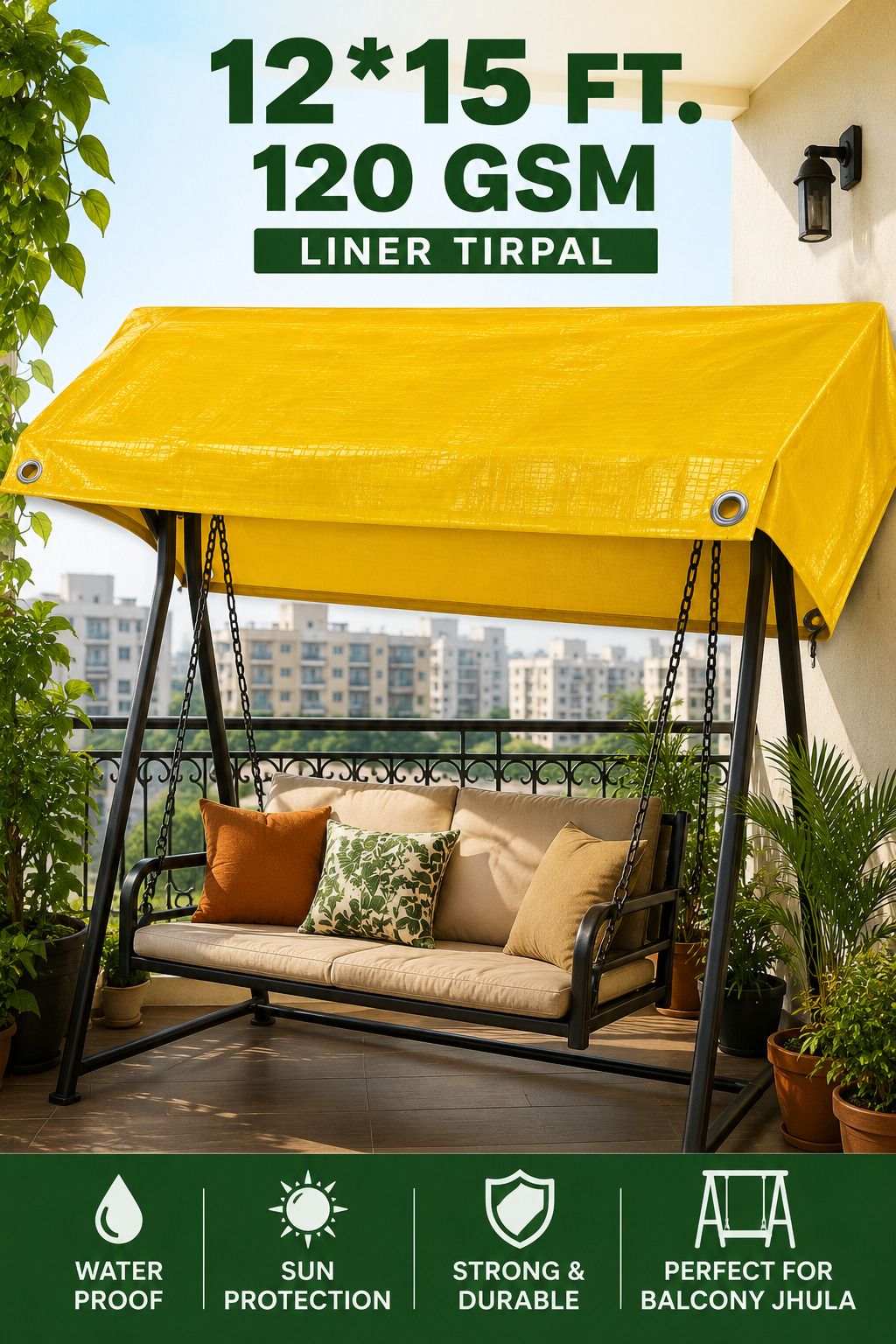 grahlogy 12x15 Ft Liner Tirpal 120 GSM UV Resistant Tirpal for Terrace & Garden Tent - For Temporary Shelter, Camping & Outdoor Activities, Roof Leakage Protection-picture-39