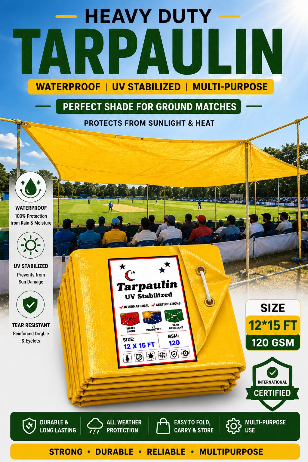 120 GSM Yellow Tarpaulin 12x15 Ft Tirpal Sheet with Reinforced Edges Tent - For Camping, Construction Sites, Temporary Shelters, Truck Cover, Farmhouse, To Cover Cement-image-25