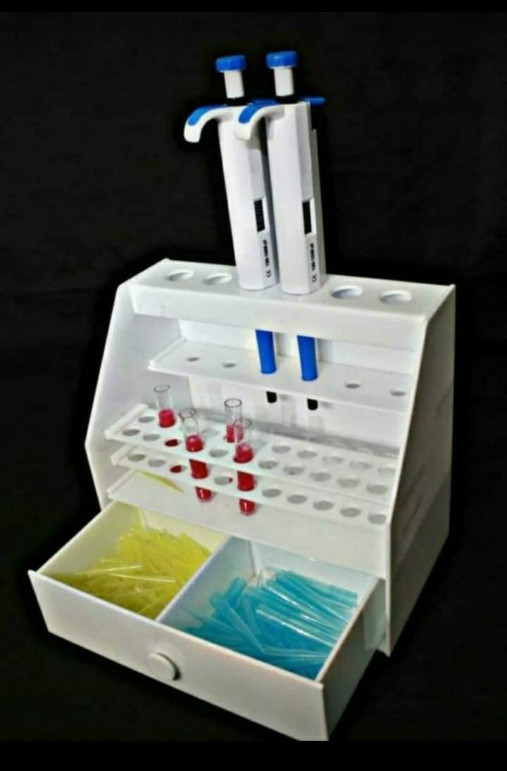 elecopto PIPPET RACK WITH TESTTUBE ( Micropippet stand with drawer) Plastic Test Tube Rack image 1