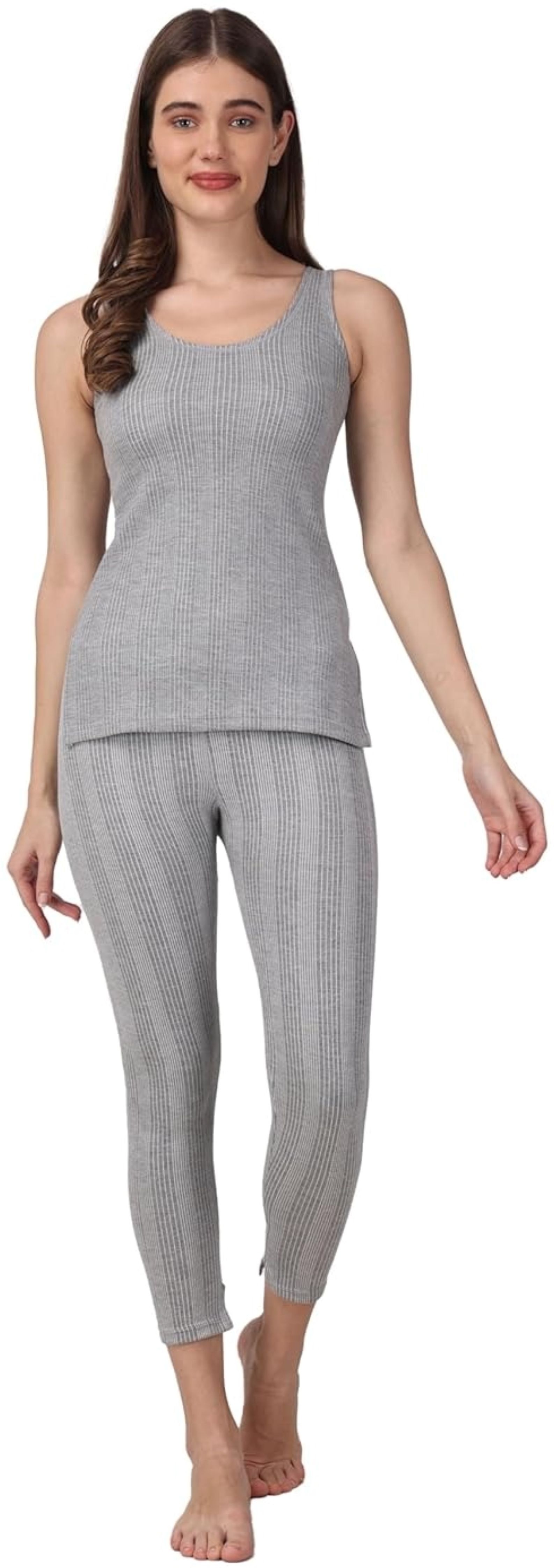 RAVIA RAVIA Women’s Striped Soft & Warm Polycotton Sleeveless Thermal Set - RA0015 Women Top - Pyjama Set Thermal-image-0