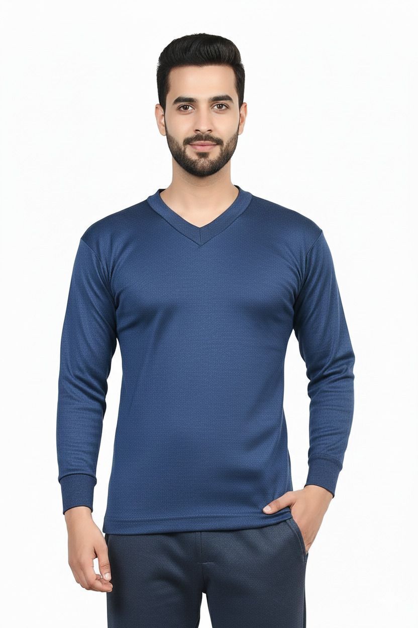 J.S. OSWAL Men V-Neck Blue Thermal Top Men Top Thermal-picture-35