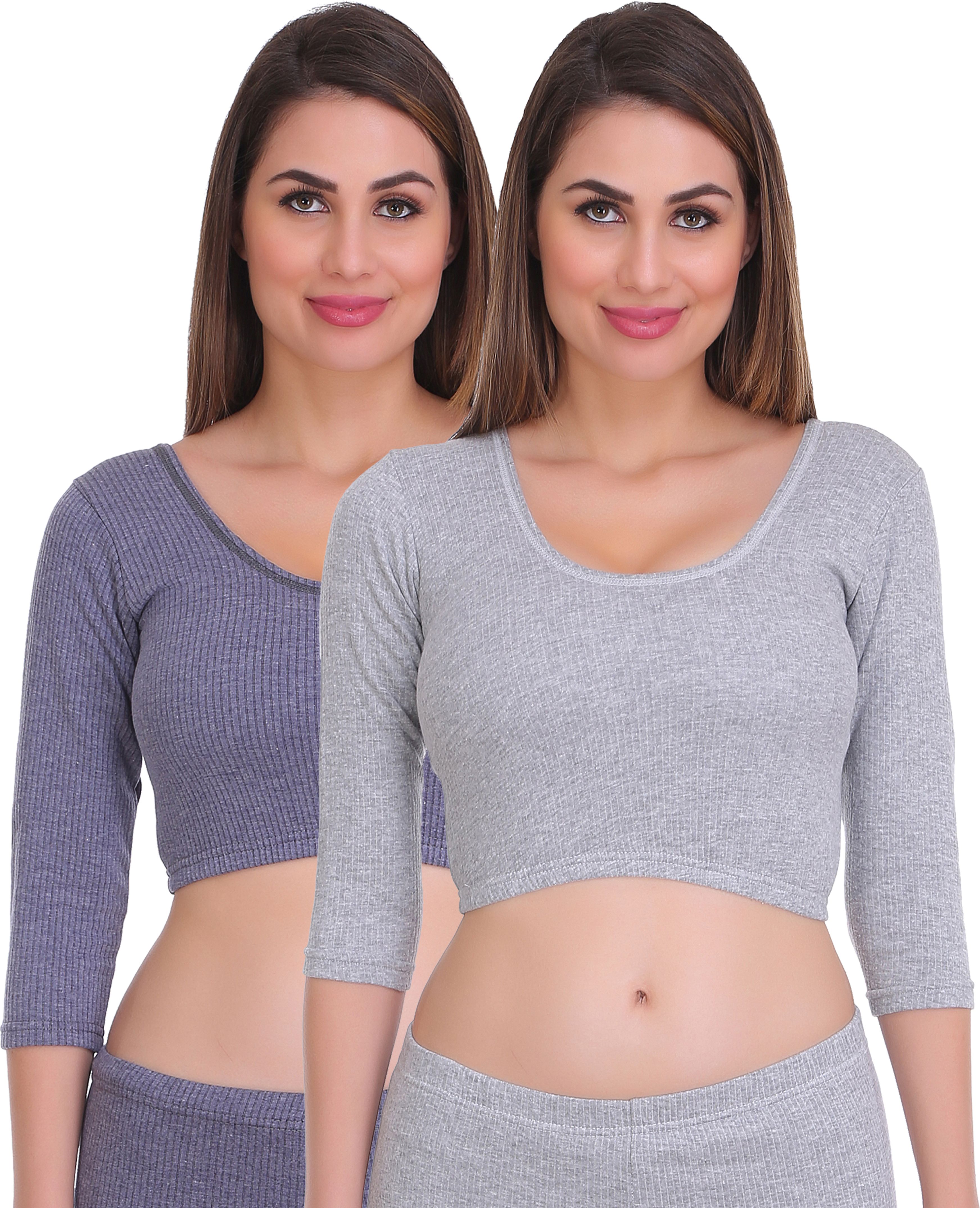 Selfcare Selfcare Pack 2 Womens Solid 3/4 Sleeve Thermal Crop Tops-SW0815 Women Top Thermal-image-3