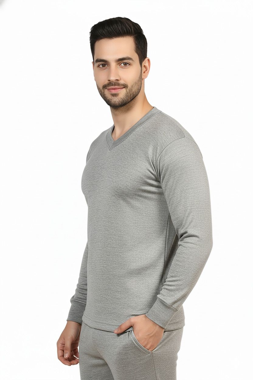 J.S. OSWAL Men V-Neck Grey Thermal Top Men Top Thermal-picture-37