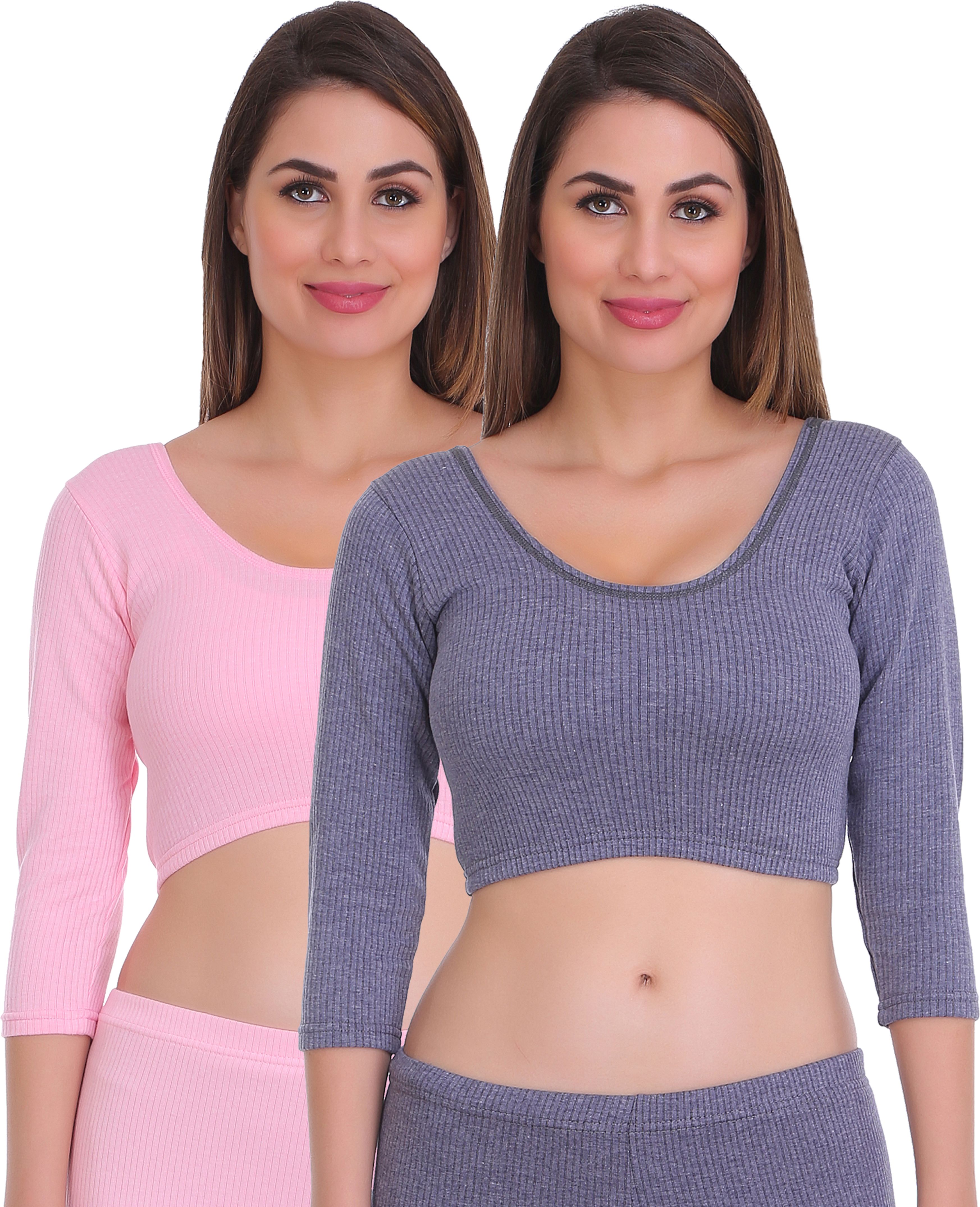 Selfcare Selfcare Pack 2 Womens Solid 3/4 Sleeve Thermal Crop Tops-SW0820 Women Top Thermal-picture-22