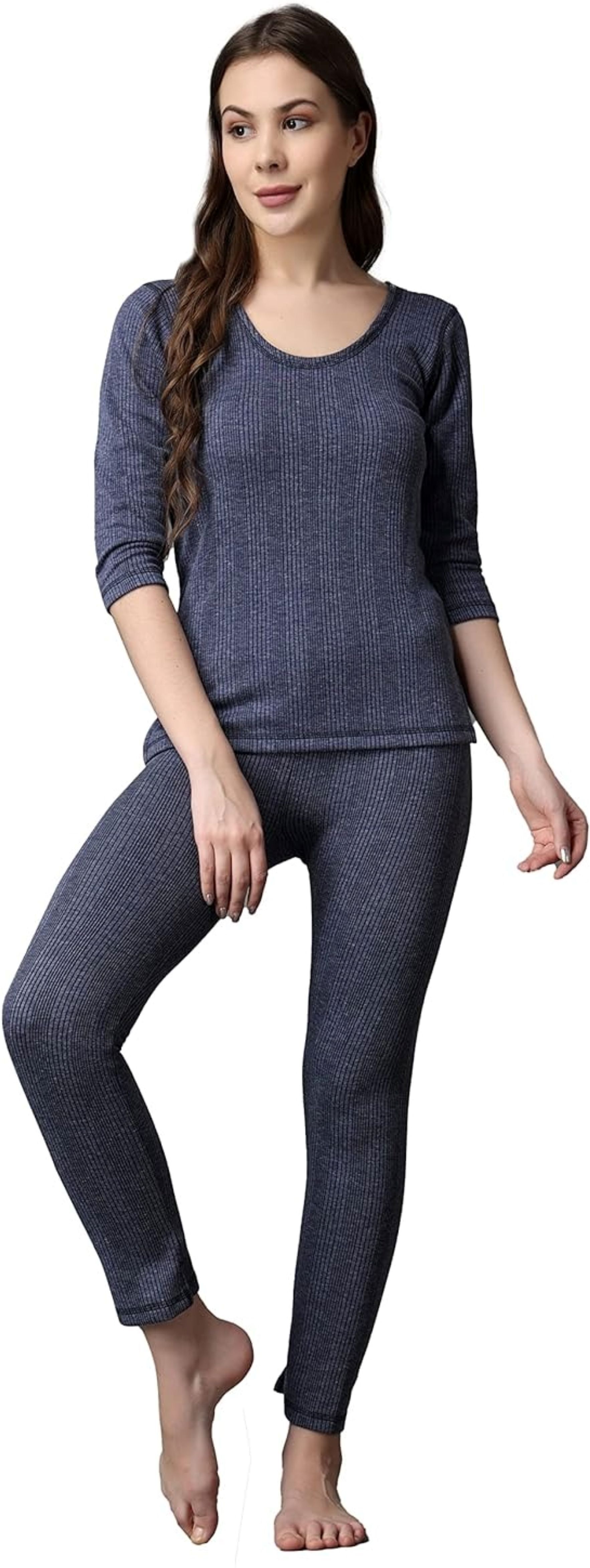RAVIA RAVIA Women’s Striped Soft & Warm Polycotton Thermal Set|Top & Bottom - RA0002 Women Top - Pyjama Set Thermal-image-10