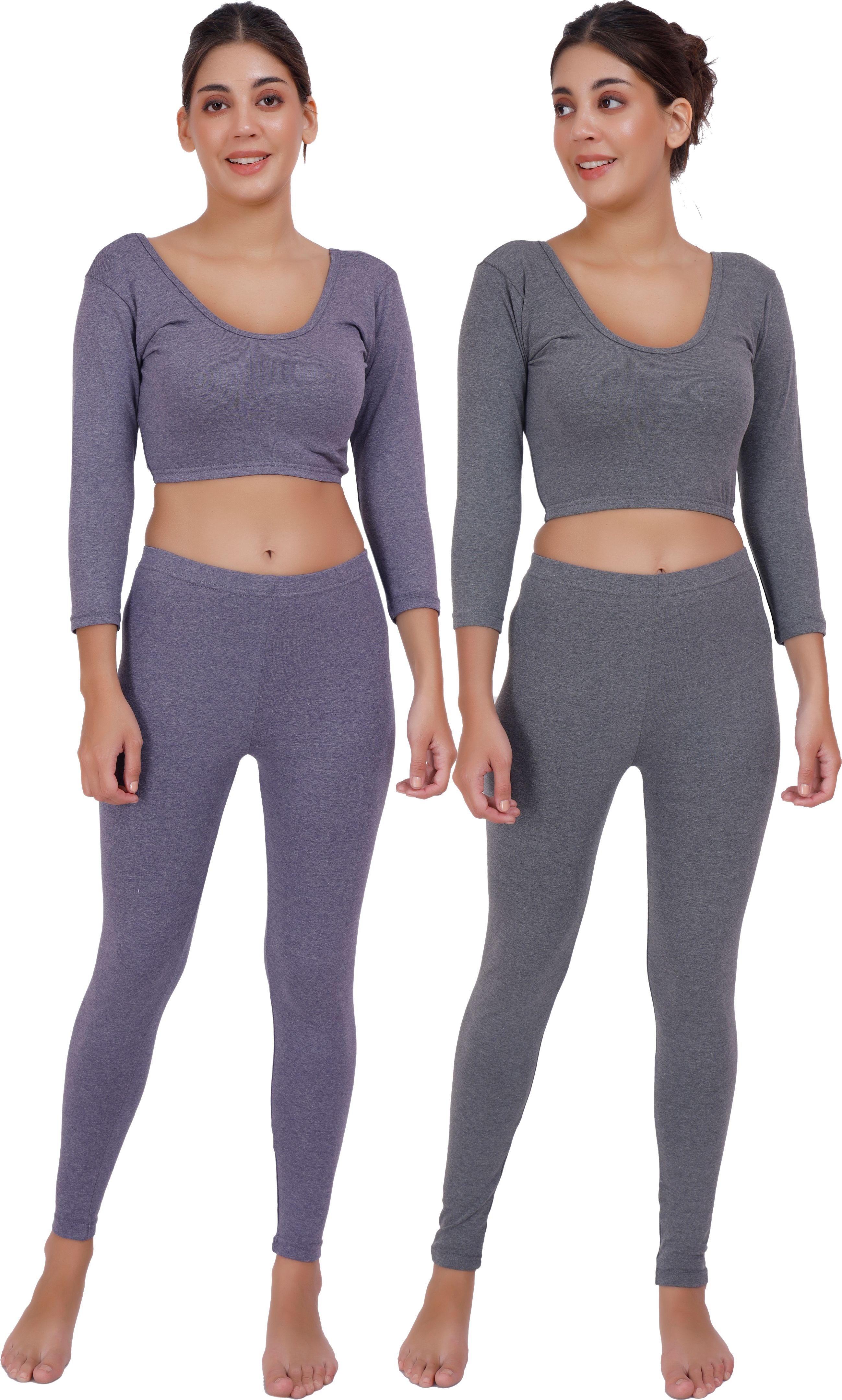 Selfcare Selfcare Pack 2 Womens Solid 3/4 Sleeve Thermal Crop Top And Pyjama Sets-SW0877 Women Top - Pyjama Set Thermal-picture-15