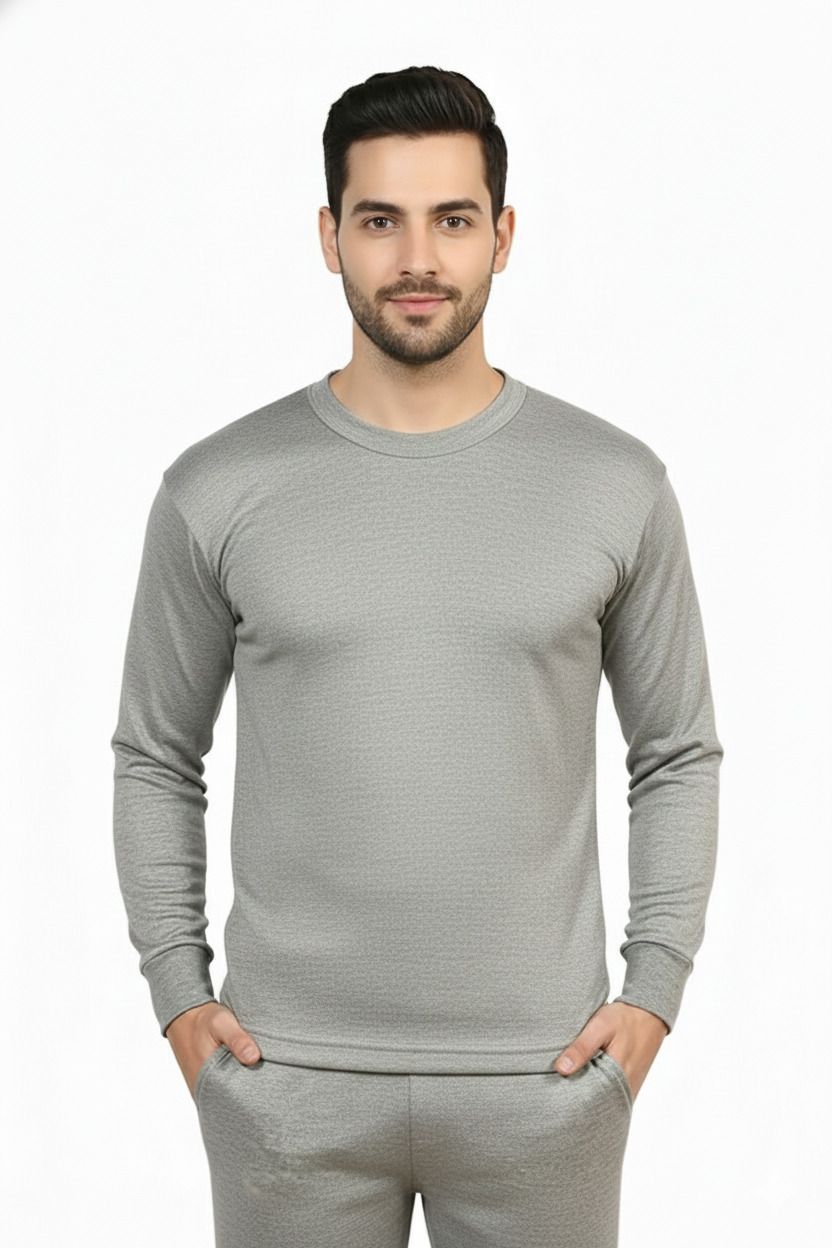 J.S. OSWAL Men Round Neck Grey Thermal Men Top Thermal