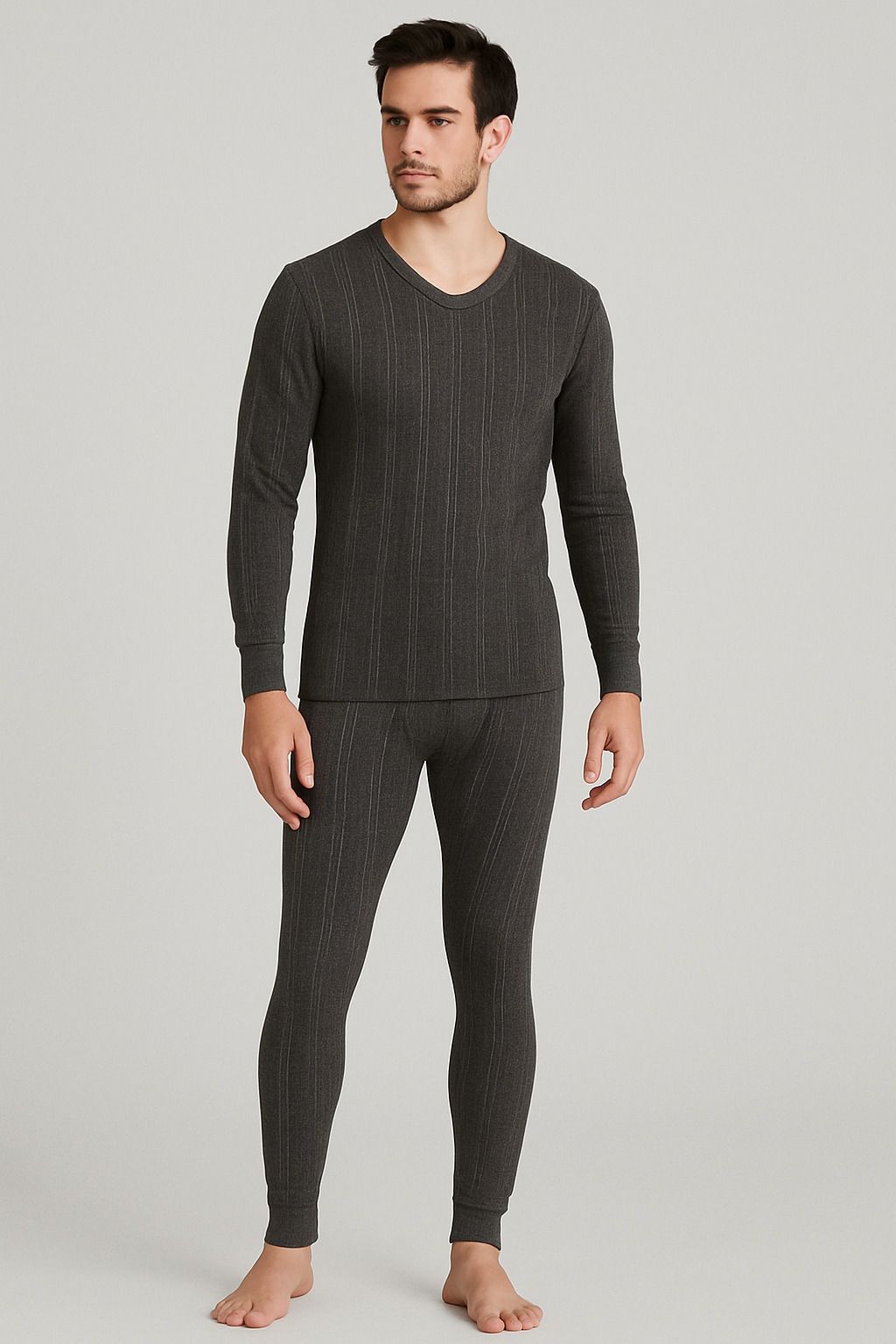 Adam Phillip V-Neck Grey Thermal set for Men Top - Pyjama Set Thermal-image-47