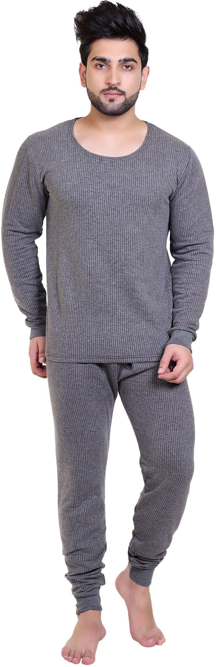 STARFOX Black Mixture Cotton Blend Round Neck Thermal Set Men Top - Pyjama Set Thermal-picture-14