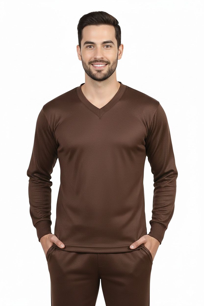 J.S. OSWAL Men V-Neck Brown Thermal Top Men Top Thermal-picture-33