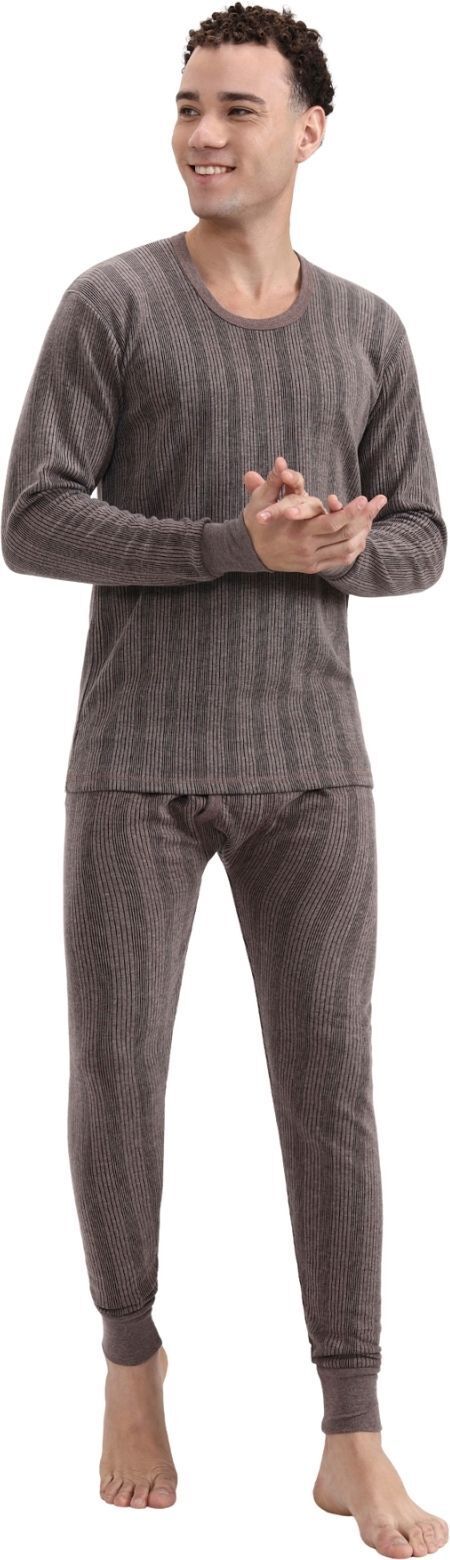 Zeffit Men Solid Cotton Blend Full Sleeve Scoop Neck Top & Bottom Thermals Suit Men Top - Pyjama Set Thermal-picture-17
