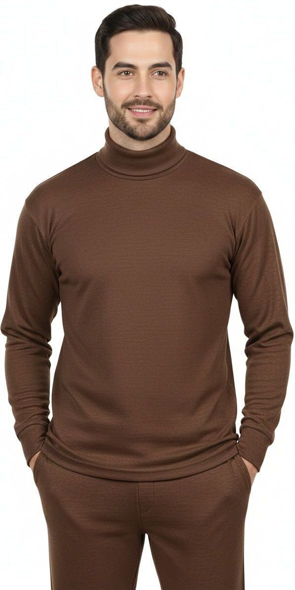 J.S. OSWAL Men High-Neck Brown Thermal Men Top Thermal-image-0