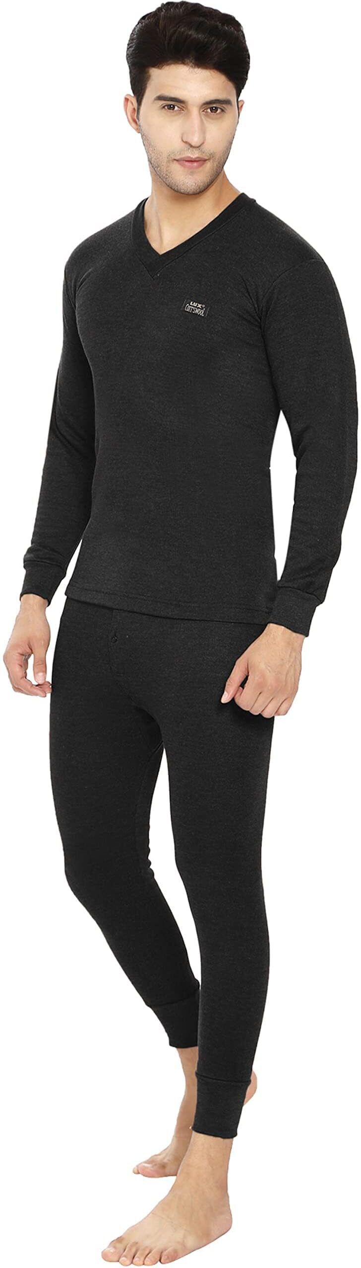 LUX COTT'S WOOL Men's Cotton Thermal Set | Top & Bottom Body Warmer | V-Neck Winterwear Men Top - Pyjama Set Thermal-picture-22
