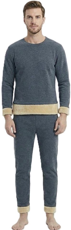 AlexVyan XL Size Grey Men's Fleece Thermal Set (Top & Bottom), Round Neck -Full Sleeves Men Top - Pyjama Set Thermal-picture-42