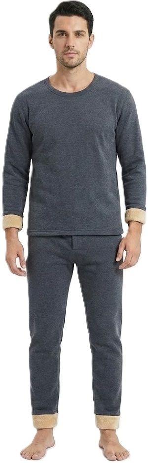 AlexVyan L Size Grey Men's Fleece Thermal Set (Top & Bottom), Round Neck -Full Sleeves Men Top - Pyjama Set Thermal-picture-44