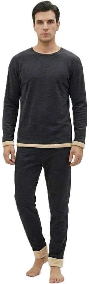 AlexVyan L Size Black Men's Fleece Thermal Set (Top & Bottom), Round Neck -Full Sleeves Men Top - Pyjama Set Thermal-picture-30