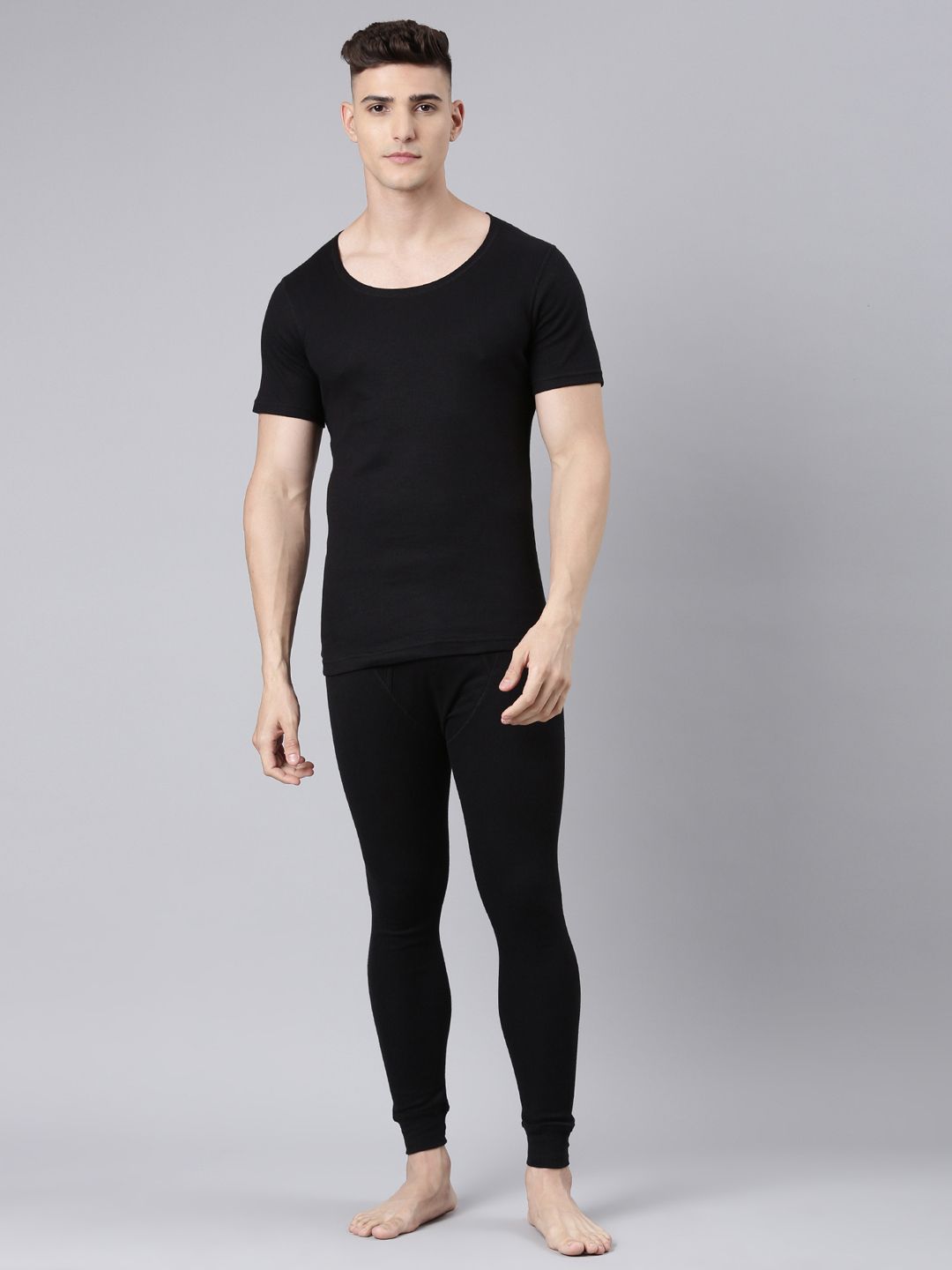 LEVI'S 037-039 Cotton Solid V-Neck Thermal Top & Bottom Set Men Top - Pyjama Set Thermal-picture-13