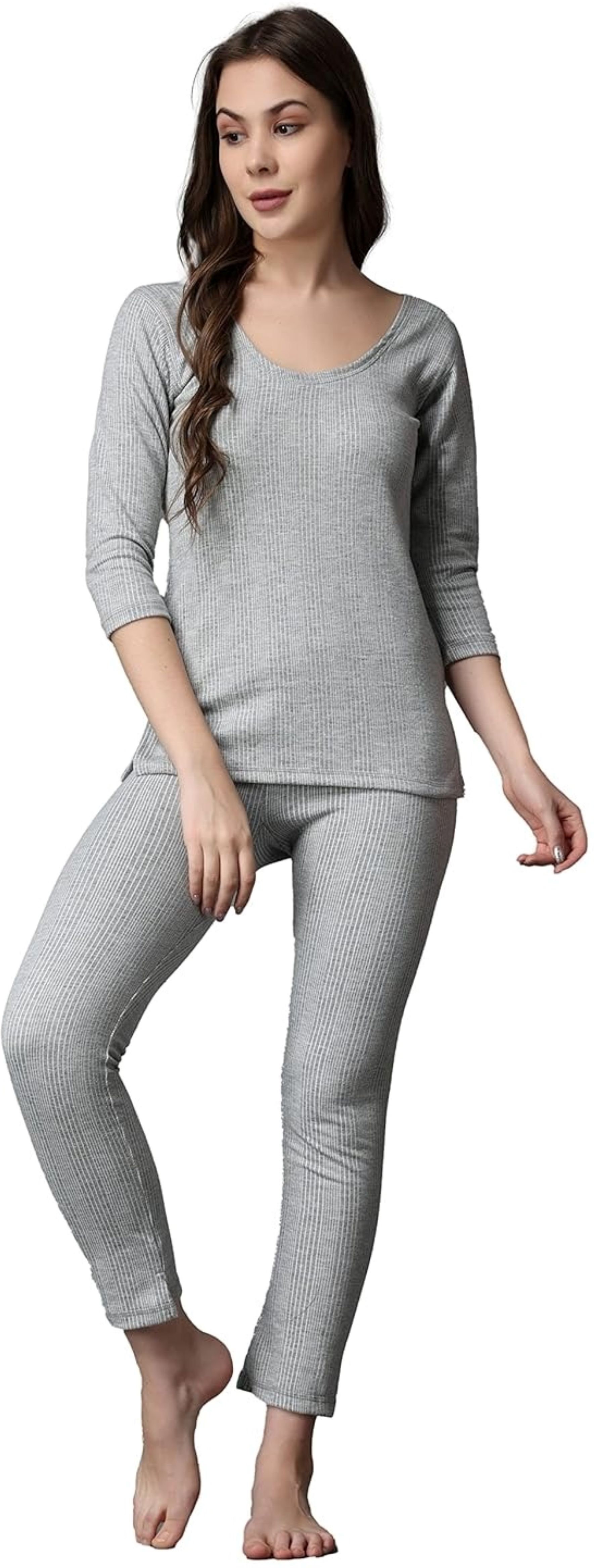 RAVIA RAVIA Women’s Striped Soft & Warm Polycotton Thermal Set|Top & Bottom - RA0003 Women Top - Pyjama Set Thermal-image-9