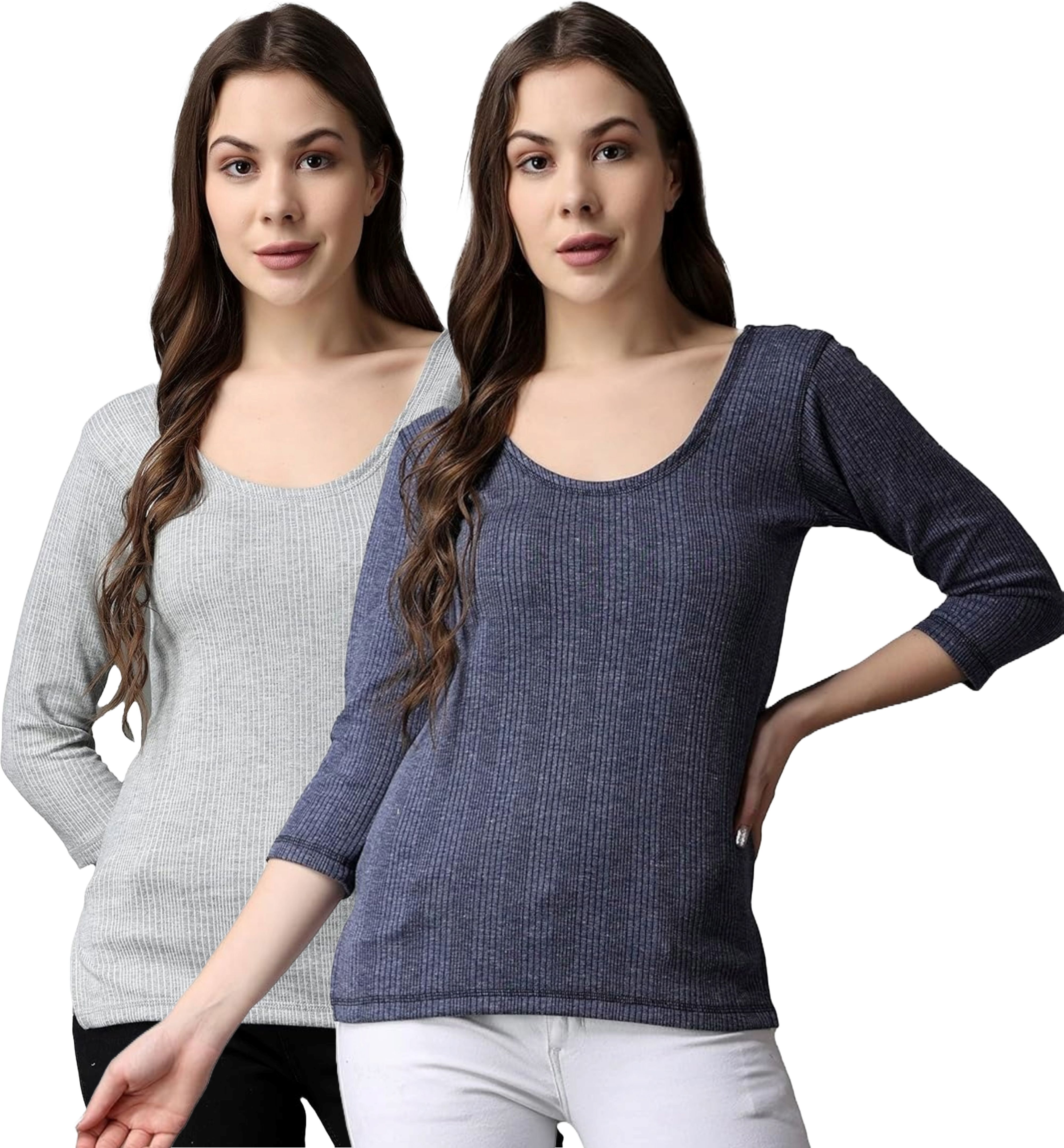 RAVIA RAVIA Women’s Striped Soft & Warm Polycotton 3/4 Slevee Thermal Top - RA0037 Women Top Thermal-image-14