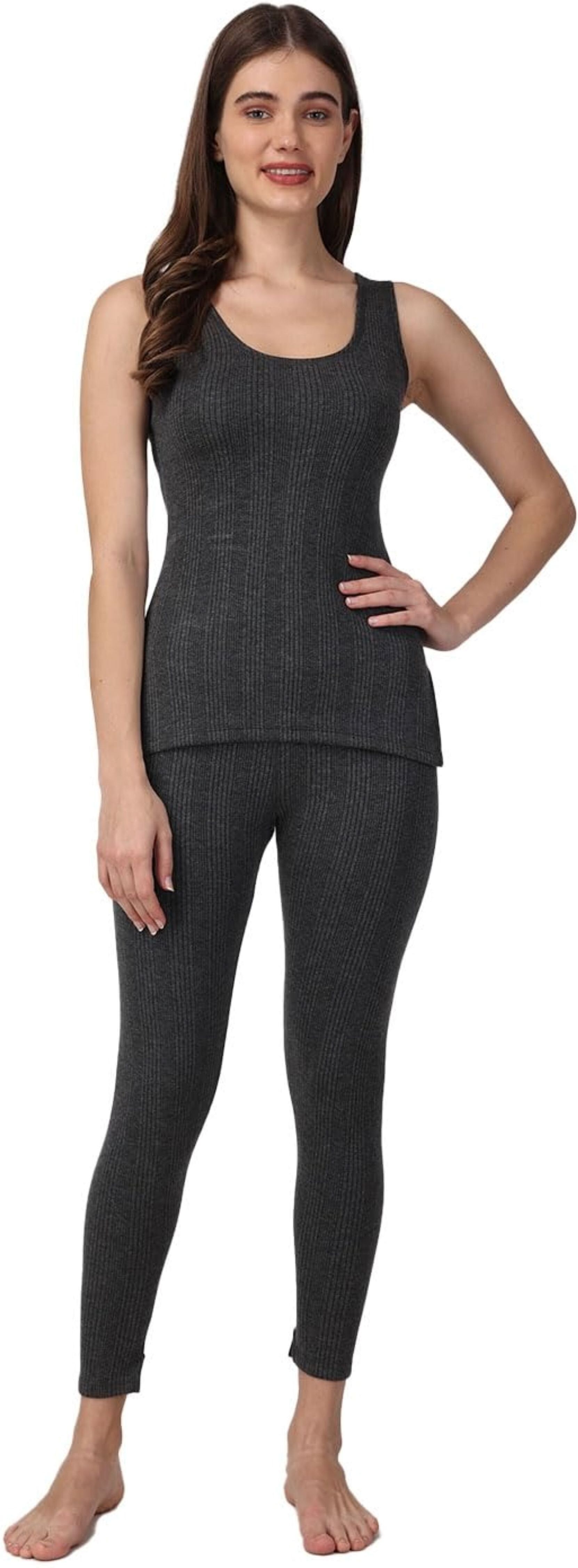 RAVIA RAVIA Women’s Striped Soft & Warm Polycotton Sleeveless Thermal Set - RA0013 Women Top - Pyjama Set Thermal-image-43